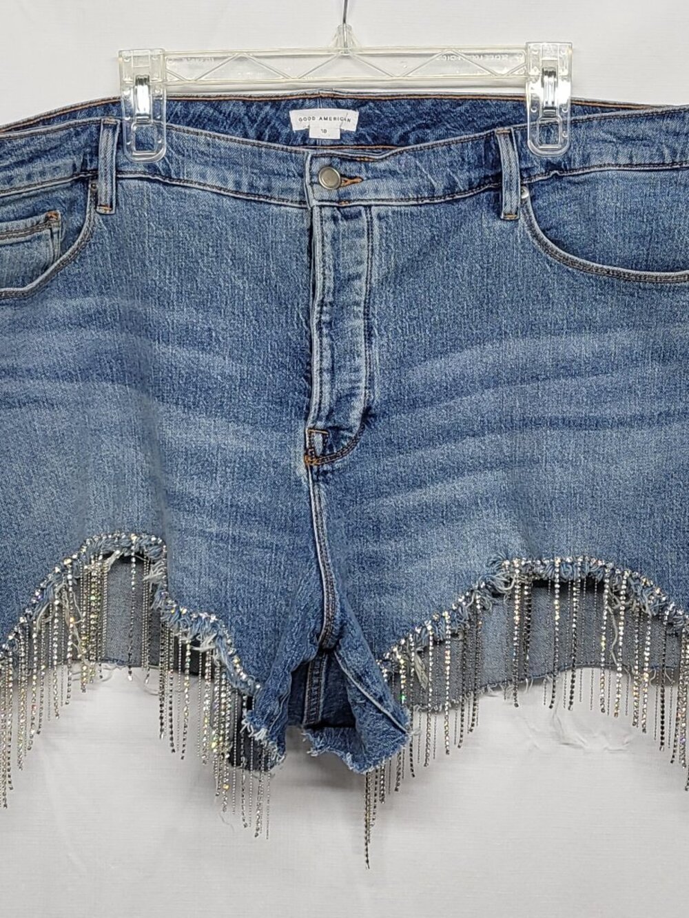 Good American Denim Jean Shorts Size 18 Plus High Rise Button Fly Bling Accent